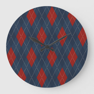 Reloj Redondo Grande Patrón de Navidades Royal Blue Argyle