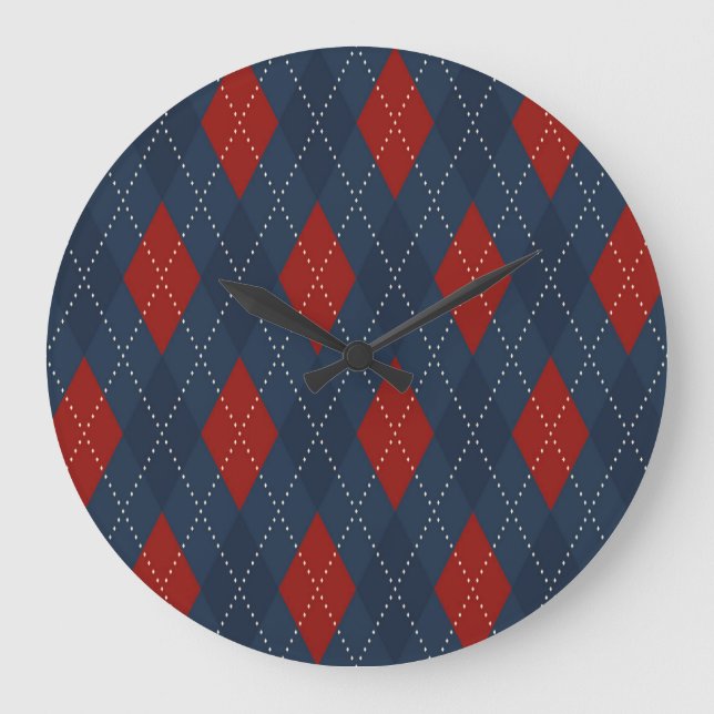 Reloj Redondo Grande Patrón de Navidades Royal Blue Argyle (Anverso)
