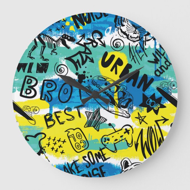 Reloj Redondo Grande Patrón de niños dibujados a mano (Anverso)