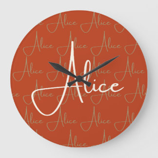 Reloj Redondo Grande Patrón de nombres manuscritos de Alice