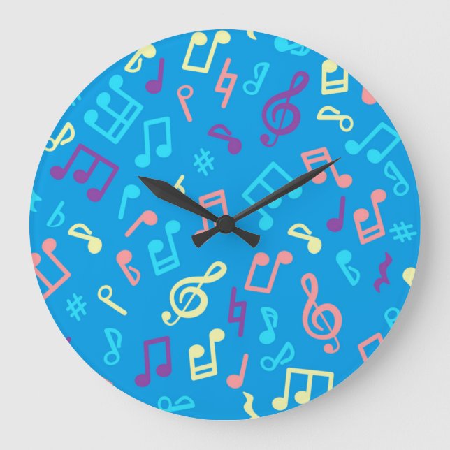 Reloj Redondo Grande Patrón de notas musicales (Anverso)