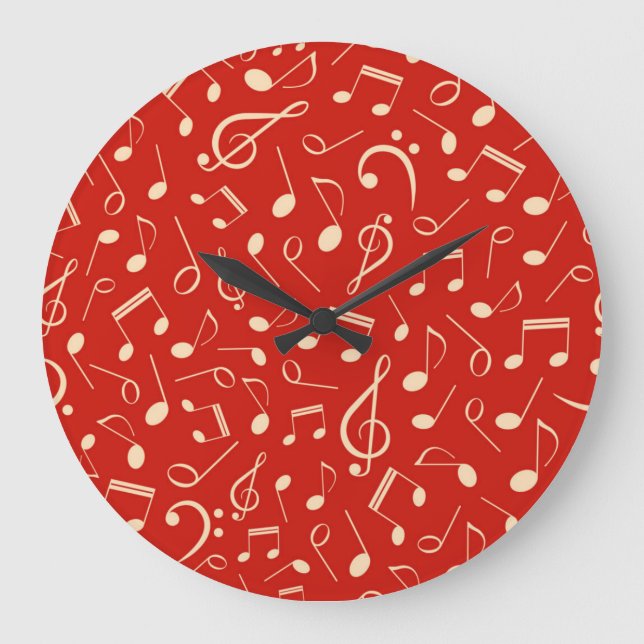 Reloj Redondo Grande Patrón de notas musicales (Anverso)