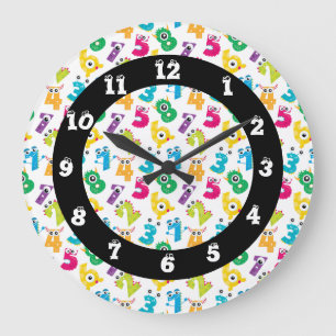 Reloj Redondo Grande Patrón de números de monstruos de dibujos animados
