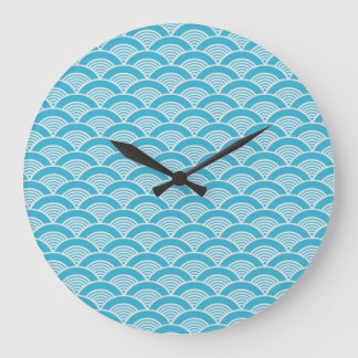 Reloj Redondo Grande Patrón de ola japonés azul Aqua