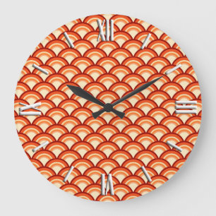 Reloj Redondo Grande Patrón de onda Art Deco - naranja de mandarina