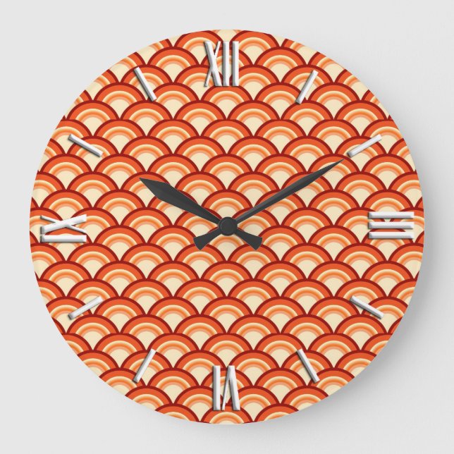 Reloj Redondo Grande Patrón de onda Art Deco - naranja de mandarina (Anverso)