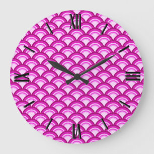 Reloj Redondo Grande Patrón de ondas Art Deco - tonos orquídeos