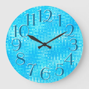 Reloj Redondo Grande Patrón de Ondulaciones Azul Hielo Números Elegante