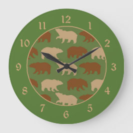 Reloj Redondo Grande Patrón de oso en la cabina verde