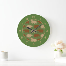 Reloj Redondo Grande Patrón de oso en la cabina verde