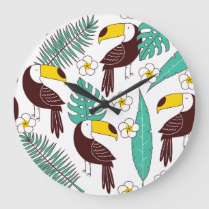 Reloj Redondo Grande Patrón de palma de época de orquídeas turcas