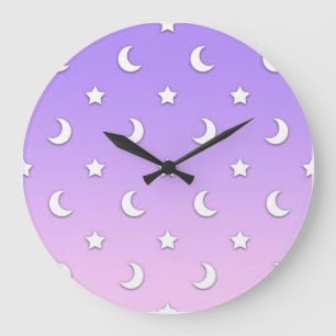 Reloj Redondo Grande Patrón de pequeñas estrellas y lunas blancas