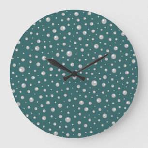 Reloj Redondo Grande Patrón de perla en fondo azul teal transformador