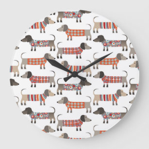 Reloj Redondo Grande Patrón de perro de Dachshund de la salchicha