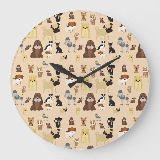 Reloj Redondo Grande patrón de perros (Anverso)