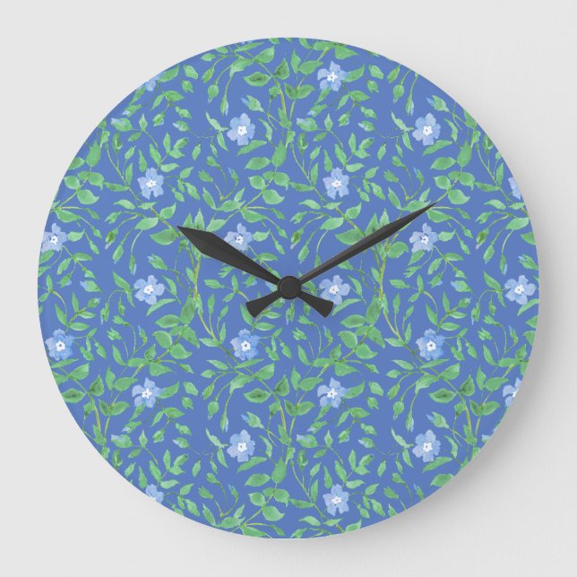 Reloj Redondo Grande Patrón de perwinkle floral verde azul de estilo ca (Anverso)