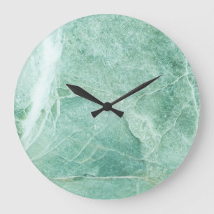 Reloj Redondo Grande Patrón de piedra de mármol, textura verde.