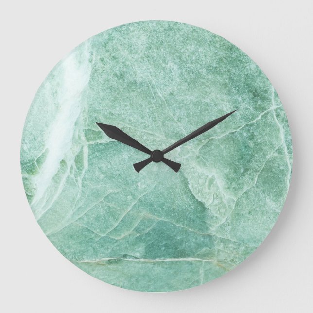 Reloj Redondo Grande Patrón de piedra de mármol, textura verde. (Anverso)