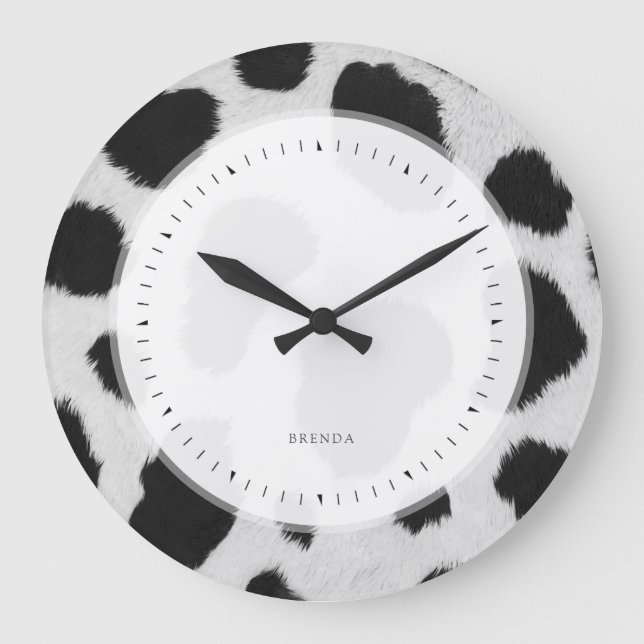 Reloj Redondo Grande Patrón de piel de imitación de Piel de vaca blanco (Anverso)