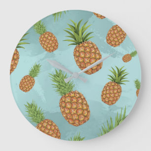 Reloj Redondo Grande Patrón de piña acuarela 2