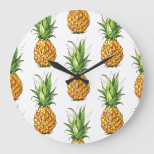 Reloj Redondo Grande Patrón de piña de verano, diseño sin fisuras.