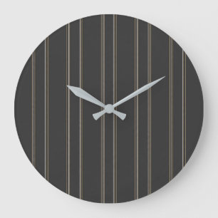 Reloj Redondo Grande Patrón de Pinstripe Gris Cálido Profundo Carbón Su