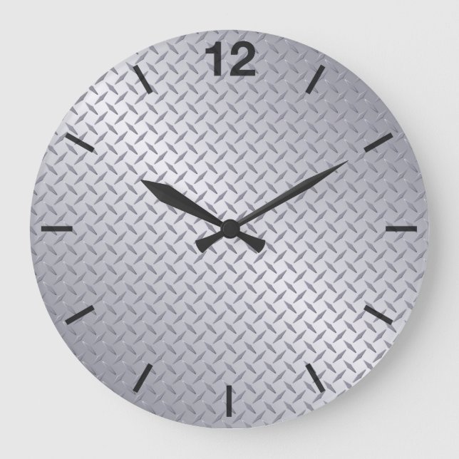 Reloj Redondo Grande Patrón de placa de diamantes de acero brillante (Anverso)