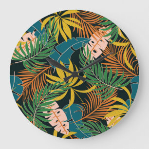 Reloj Redondo Grande Patrón de plantas brillantes tropicales de verano