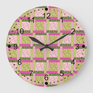 Reloj Redondo Grande Patrón de pliego verde rosa bonito cuadrado