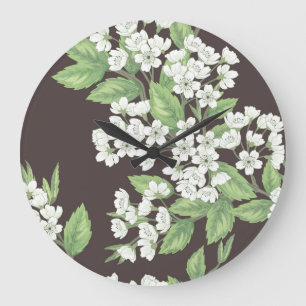 Reloj Redondo Grande Patrón de primavera, ramas verdes sin fisuras.