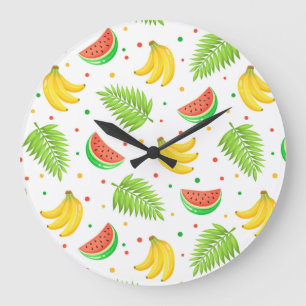 Reloj Redondo Grande Patrón de punto de polka de frutas tropicales