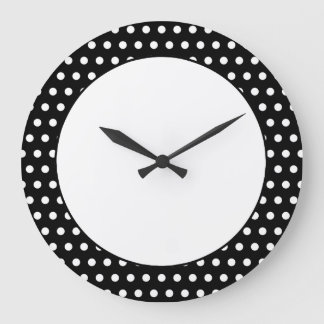 Reloj Redondo Grande Patrón de puntos de polka blanco y negro. Delicios