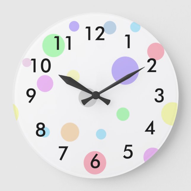 Reloj Redondo Grande Patrón de puntos de polka pastel (Anverso)