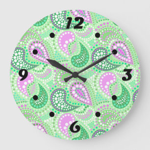 Reloj Redondo Grande Patrón de puntos polka abstractos de pepinos turco
