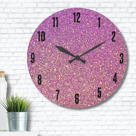 Reloj Redondo Grande Patrón de Purpurina rosado Giro