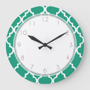 Reloj Redondo Grande Patrón de Quatrefoil verde esmeralda
