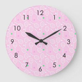 Reloj Redondo Grande Patrón de raqueta de tenis Pink