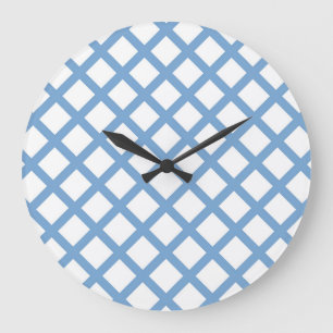 Reloj Redondo Grande Patrón de raya de diamante arlequín blanco azul