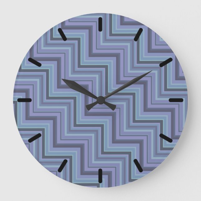 Reloj Redondo Grande Patrón de rayas azules grises (Anverso)