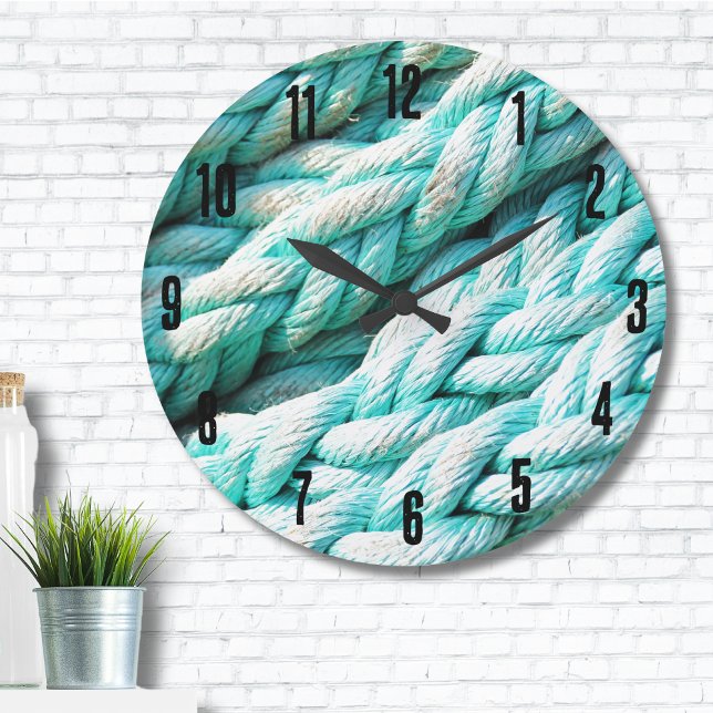 Reloj Redondo Grande Patrón de rayas azules náuticas costeras (Distressed Blue Rope Nautical Beach House Print Large Clock )