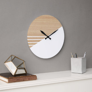 Reloj Redondo Grande Patrón de rayas de bloque contemporáneo en madera