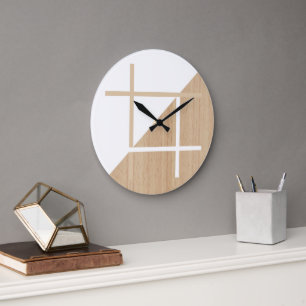 Reloj Redondo Grande Patrón de rayas de bloque moderno en madera falsa