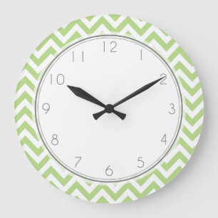 Reloj Redondo Grande Patrón de rayas de zigzag verdes