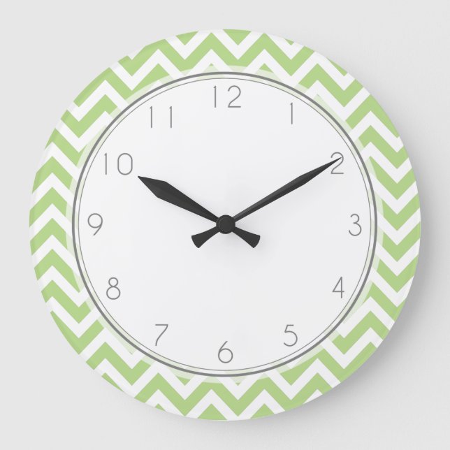 Reloj Redondo Grande Patrón de rayas de zigzag verdes (Anverso)