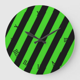 Reloj Redondo Grande Patrón de rayas diagonales verdes y negros