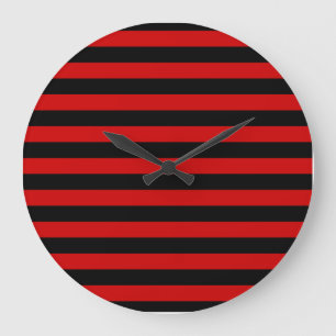 Reloj Redondo Grande Patrón de rayas negras y rojas atrevidas