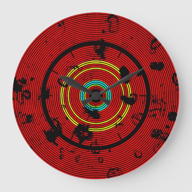 Reloj Redondo Grande Patrón de resumen rojo circular (Anverso)