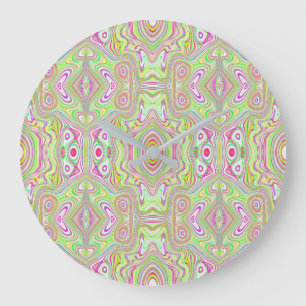 Reloj Redondo Grande Patrón de resumen trippy retro rosa y verde limón