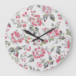 Reloj Redondo Grande Patrón de Rosas florales de Shabby Chic