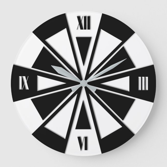 Reloj Redondo Grande Patrón de rueda geométrica - blanco y negro (Anverso)